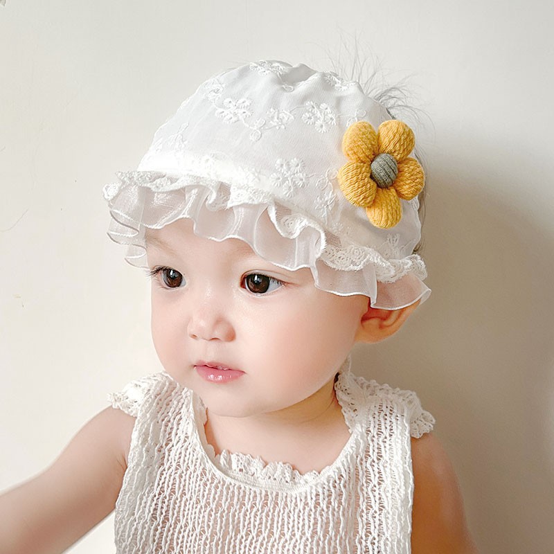 Baby's Fontanelle Hat Summer Bandana Open Top Hat Spring and Autumn Thin Baby Hat Princess Lace Newborn Cap