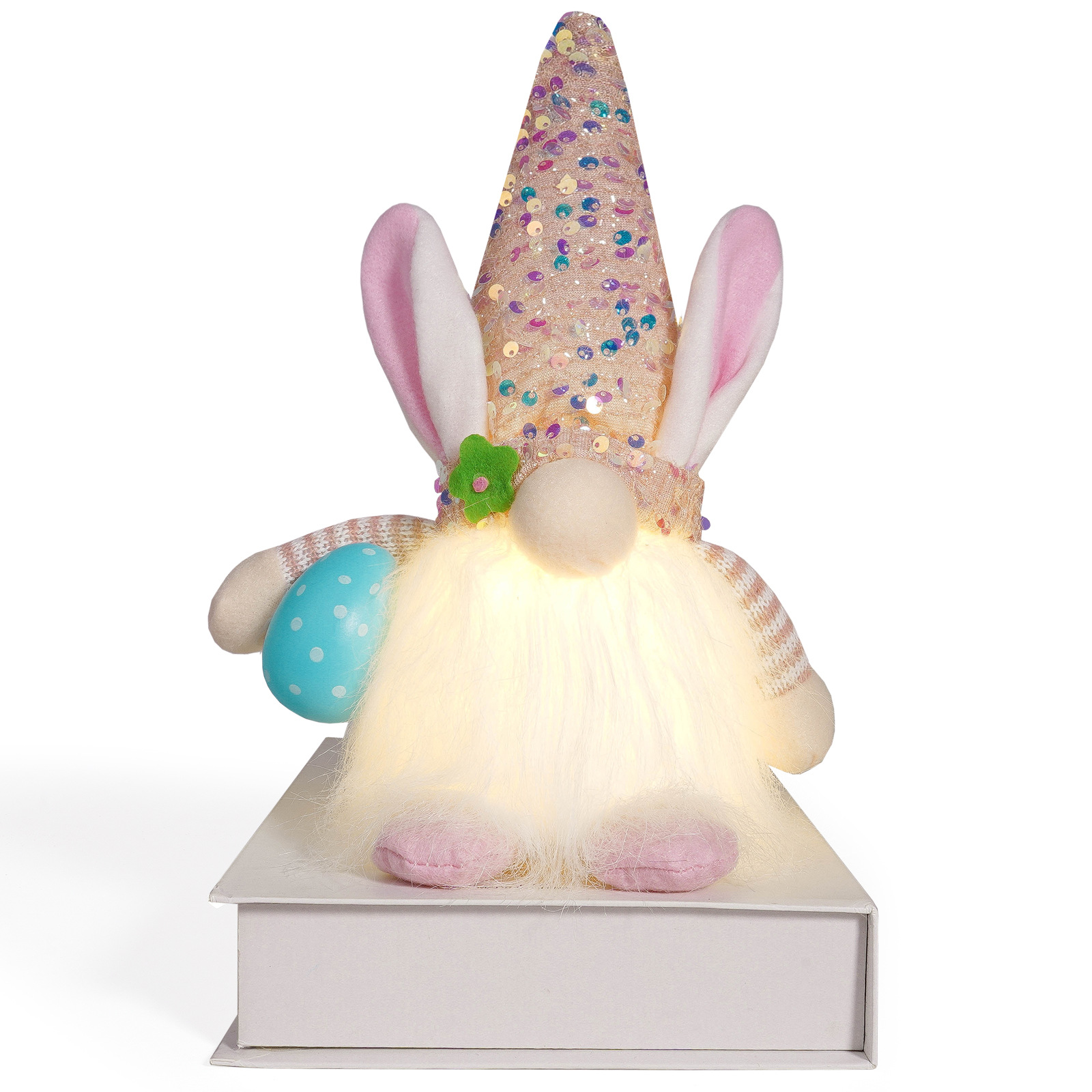 Nuevos productos transfronterizos de Pascua luminosa con lámpara conejo muñeca huevo esquinilla sombrero muñeca sin cara decoración