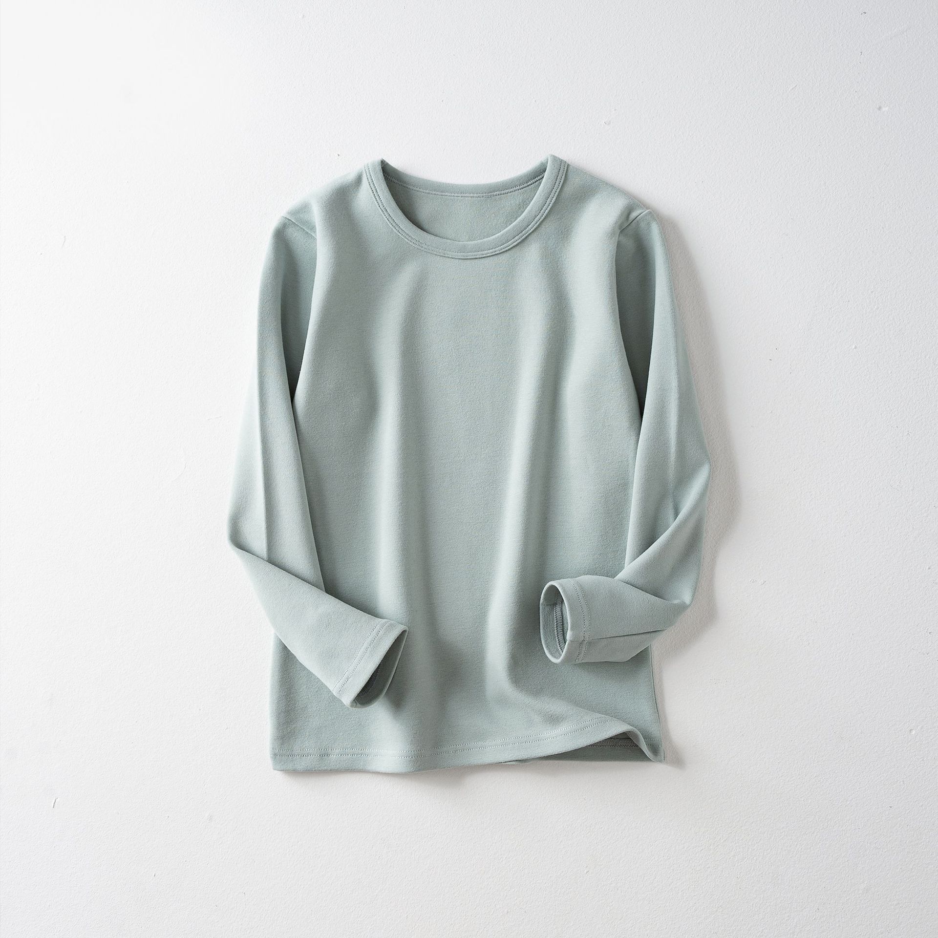 Camiseta interior térmica gruesa de forro polar para niños, top de manga larga con cuello redondo de color liso para niñas y niños, ropa interior térmica.