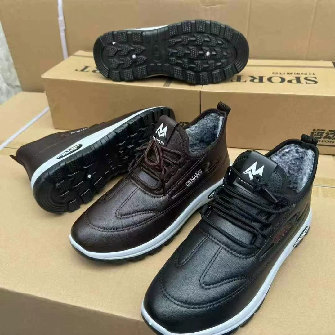 Зимние новые мужские хлопчатобумажные сапоги кожаные меха кролика с негативами Мужские снежные сапоги водонепроницаемые теплые хлопчатобумажные туфли среднего и пожилого возраста