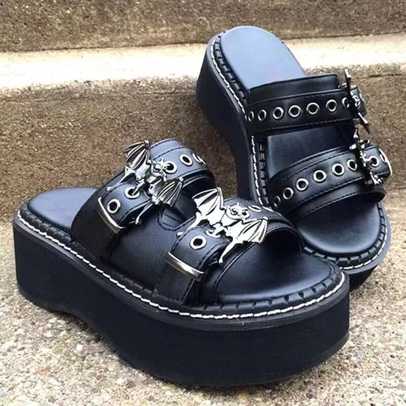 Foreign Trade Women's Shoes 2022 Summer New Style Fish Mouth Bat Thick-Soled Sandals for Women European and American Dark Punk Sexy Sandals Foreign Trade Women's Shoes 2022 Summer New Style Fish Mouth Bat Thick-Soled Sandals for Women European and American Dark Punk Sexy Sandals