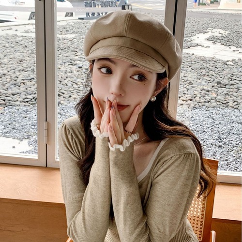 Octagonal hat women's summer literary retro slimming beret showing face little British all-match newsboy painter hat autumn and winter trend