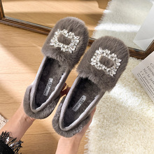 毛毛鞋女冬外穿厚底2024年新款加绒豆豆鞋兔毛棉瓢鞋大码女鞋4143