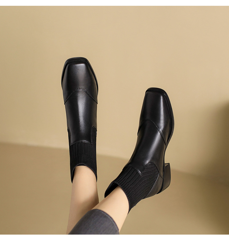 Women's Boots Square Toe Thick Heel Warm Plush Ankle Boots_voghion.com
