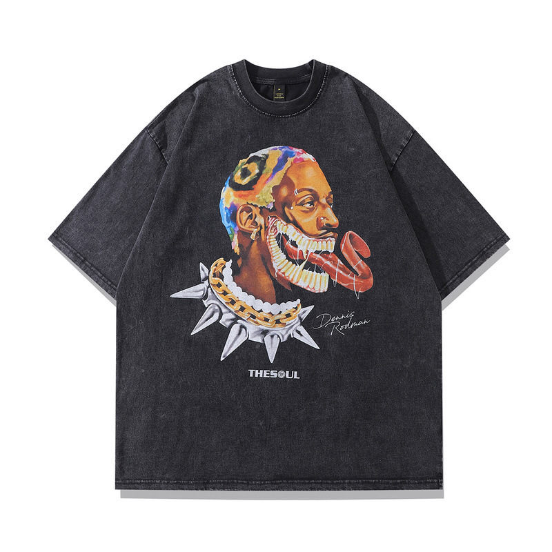 230G al por mayor transfronteriza lavada vieja manga corta verano algodón suelto todo partido retro calle moda marca ins comercio exterior