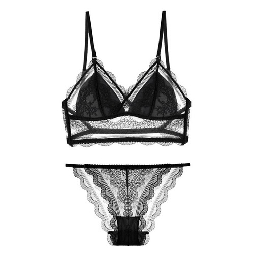 U-shaped beautiful back underwear, sexy lace, wire-free thin bra, French triangle cup bra set for women