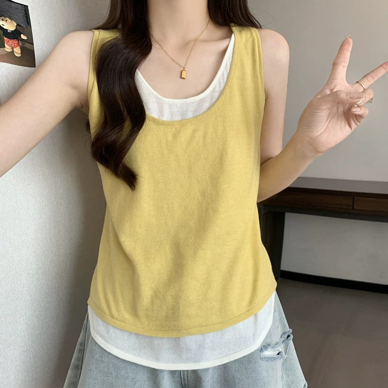 Женский летний топ-камзол из модала, имитация двухслойного, свободный крой, больших размеров, для полных девушек, без рукавов, новинка 2025 года