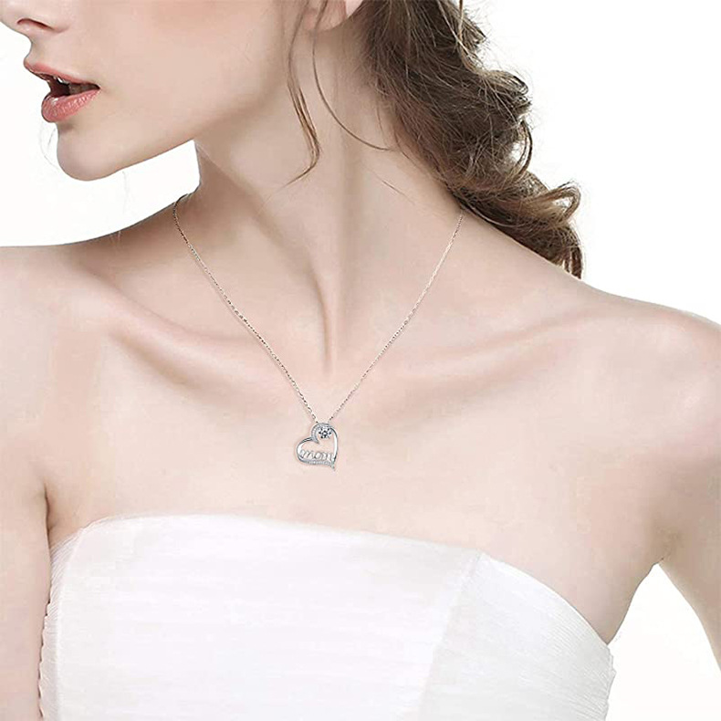 Holiday, Daily Occasion 925 Sterling Silver Material 925 Sterling Silver Zircon Plating Inlay Letter Heart Shape Pendant Necklace