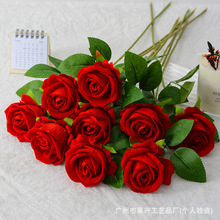 仿真玫瑰花 单支绒布玫瑰瀑布花墙家居婚庆装饰情人节仿真花假花