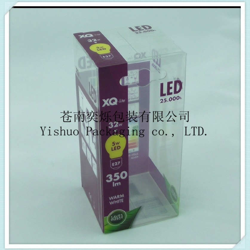 厂家供应 PVC印刷盒PET节能灯盒LED透明塑料盒加工