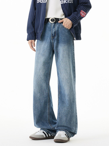 Muxi Clothing #basic style all-matching retro lengthened fashion brand cleanfit high street ready-made straight jeans for men