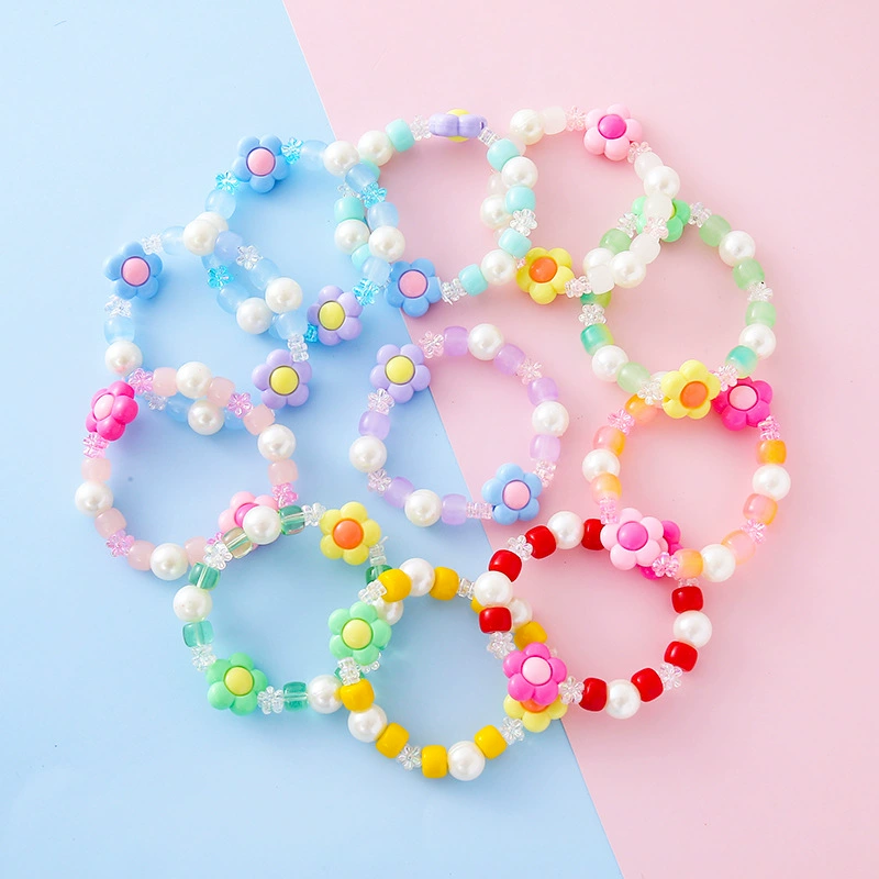 Beaded bracelet, cute accessory from pearl, flowered, wholesale