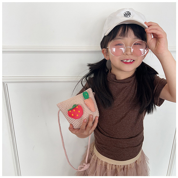 Japanese-style cute cartoon flower small bags, children's straw woven bags, mini crossbody bags, beach play zipper bags, single-shoulder bags undefined