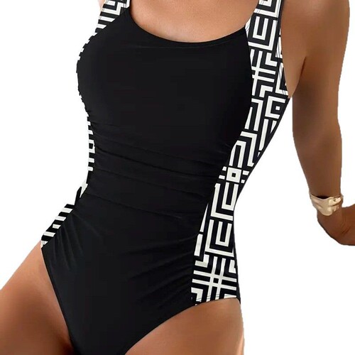 Minimalist Black One-Piece Swimsuit for Women - Elegant and Body-Concealing, with a Western and European Style