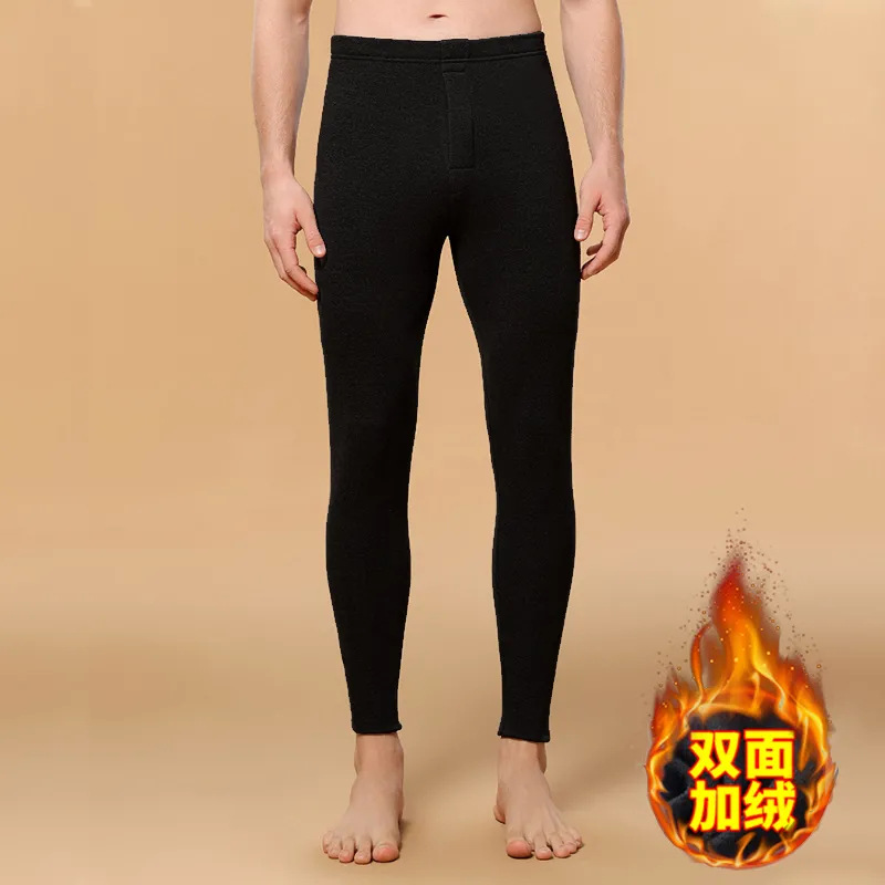 Autumn pants for men's warm pants plus velvet thickened inner wear cotton wool pants spring and autumn line pants for boys' leggings for autumn and winter