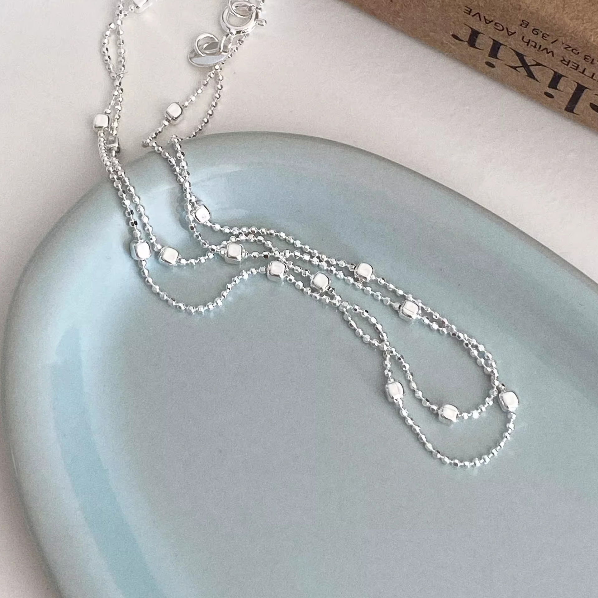 925 Sterling Silver Polishing Geometric Necklace display picture 4