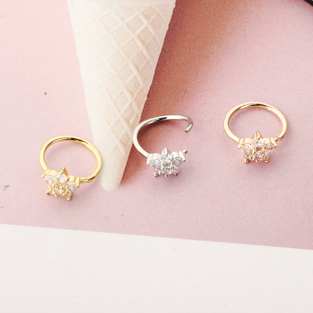 Fashion Flower Copper Inlay Artificial Gemstones Nose Ring 1 Piece