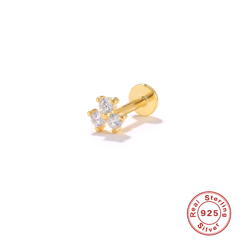 INS estilo simple personalidad de la moda triple diamante s925 plata esterlina 16G hilo cabeza plana piercing cartílago espárragos