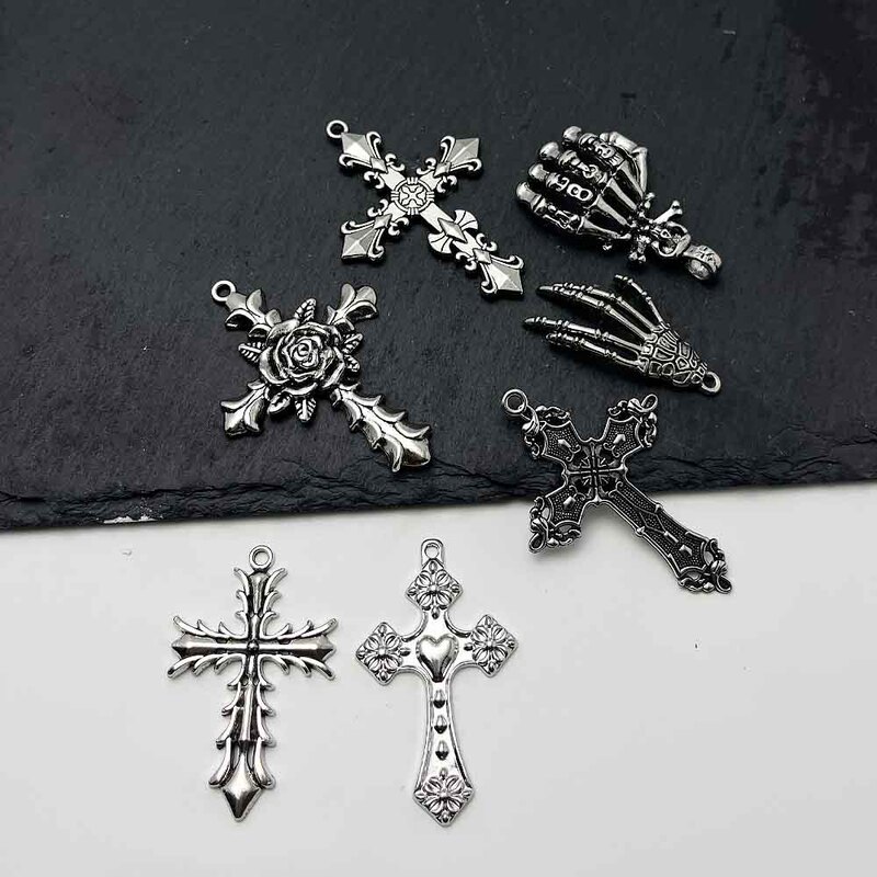 Cross-Border European and American Jewelry Skull Cross Gold Pendant DIY Handmade Necklace Pendant Clothing Accessories