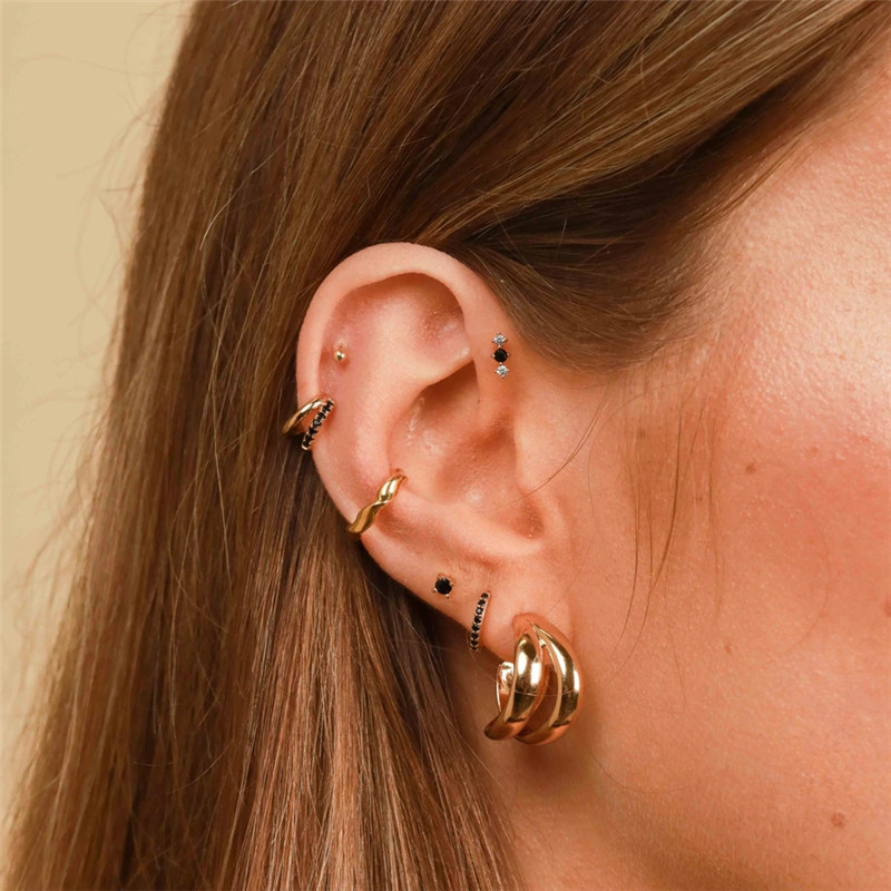 925 Sterling Silver Material 1 Piece 925 Sterling Silver Zircon Geometric Earrings