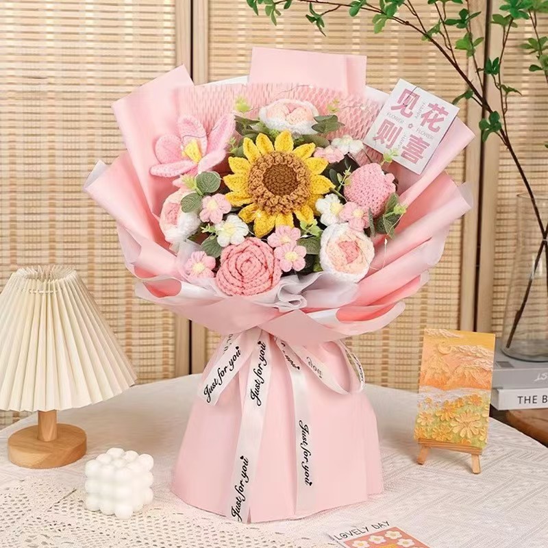 Amazon al por mayor buquete de lana hecha a mano trenzado imortalidad flor GeSan regalos de mano decoración simulación de San Valentín