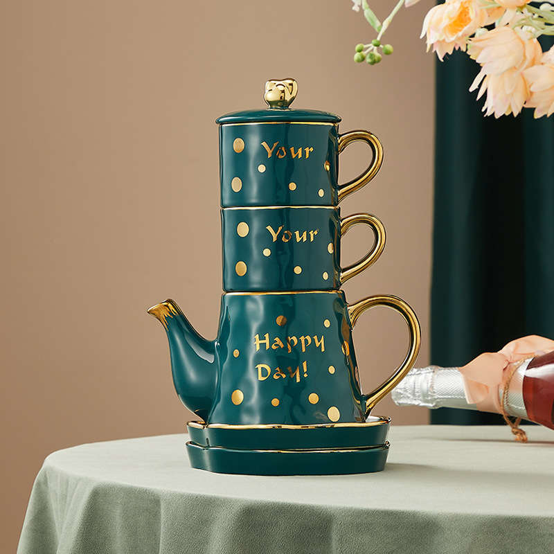 Juego de Teteras de Cerámica Estilo Nórdico, Éxito de Ventas en Amazon, Tetera Chapada en Oro para Uso Doméstico, Ideal para Regalos, Admite Logotipo, Estilo Lujoso