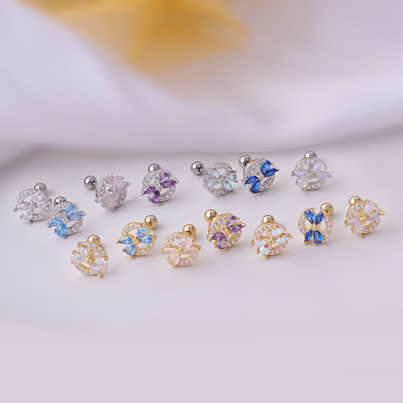0.8MM titanium steel multi-color water drop horse eye zircon single stud earrings