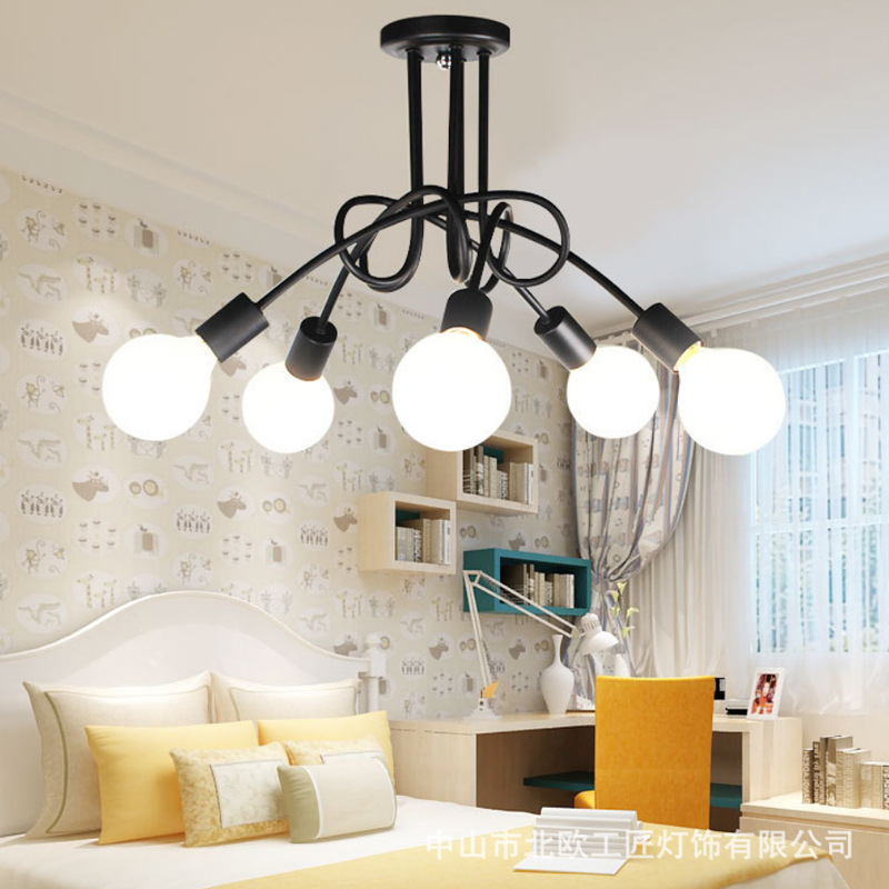 Industrial Style Ceiling Lamp, Modern and Simple, Creative Wrought Iron Curved Tube, Study Room, Bedroom, Living Room, Children's Room Lamp, Light Luxury