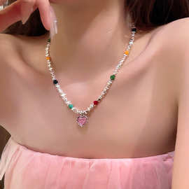 彩石爱心碎银项链女轻奢小众初夏2023年新款辣妹高级感锁骨链颈链