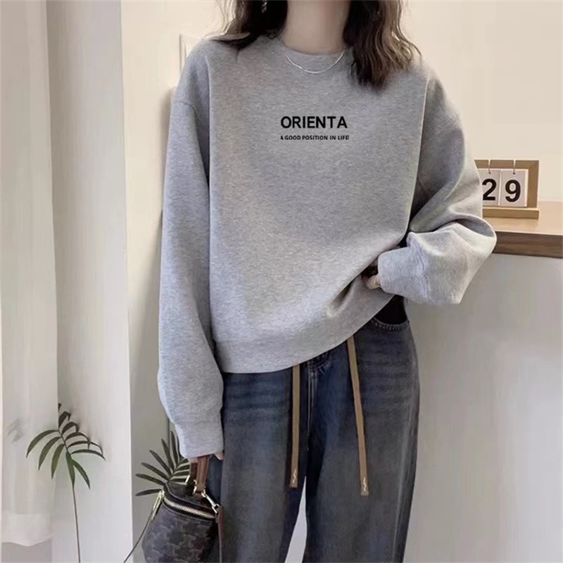 2025 Autumn and Winter Round Neck Sweatshirt Women's New Fashion European Style Loose Casual Pullover Long-Sleeved Cotton Top Trendy 2025 Autumn and Winter Round Neck Sweatshirt Women's New Fashion European Style Loose Casual Pullover Long-Sleeved Cotton Top Trendy