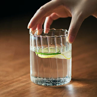 条纹透明玻璃单层杯高硼硅玻璃水杯 办公室泡茶杯家用牛奶早餐杯