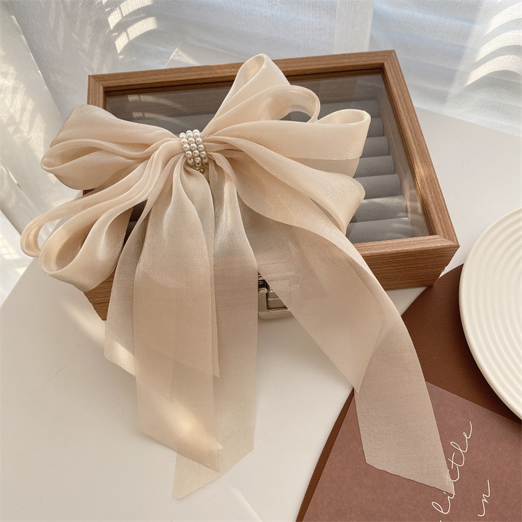 1 Piece Quantity Sweet Bow Knot Cloth Organza Inlay Artificial Pearls Hair Clip 1 Piece