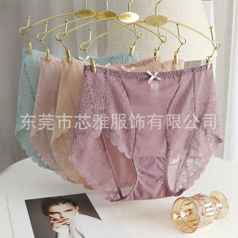 European and American Large Size Underwear for Women, Seamless High-Waisted for Fat mm 100kg Lace Mesh Pure Cotton Crotch Triangle Antibacterial Quick-Drying