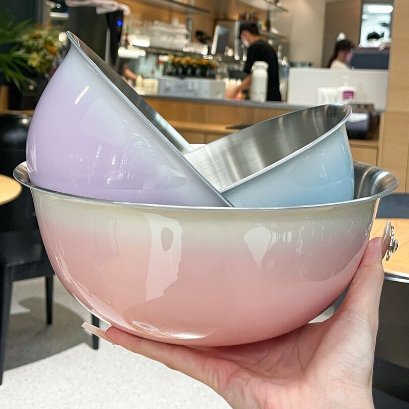 メーカー新製品 目盛り付き304ステンレス製グラデーションカラーサラダボウル 高級感のある家庭用3点セット 丸型ボウル|undefined