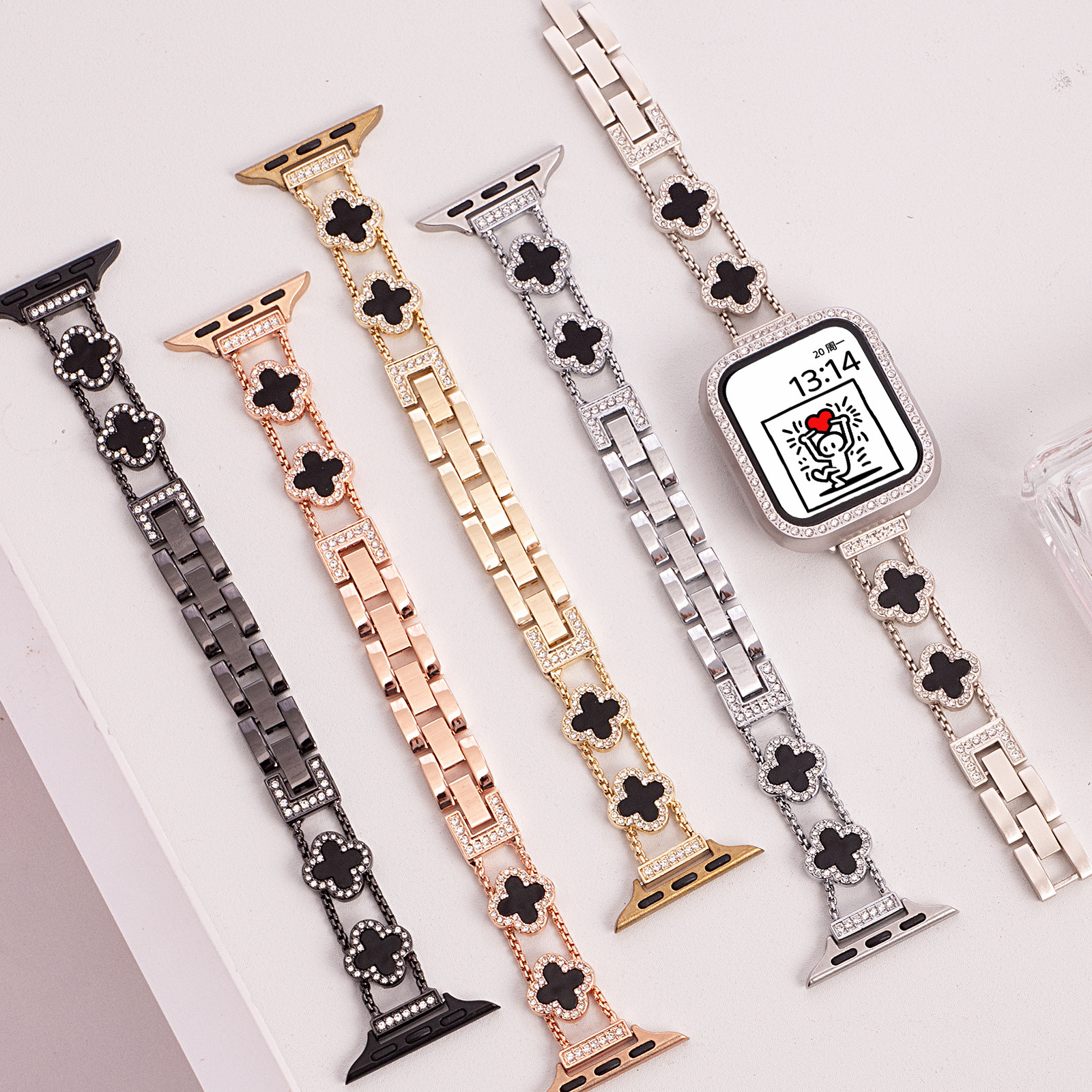 Suitable for Apple Watch Se1-10 Generation Ultra Fashion Four-Leaf Clover Metal Women's Watch Strap
