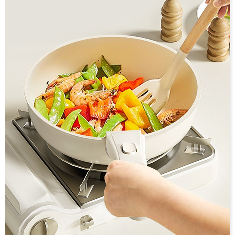 Nuevo juego de sartén blanca de cerámica, olla antiadherente para el hogar, olla de leche, olla para freír, juego de utensilios de cocina de estufa universal
