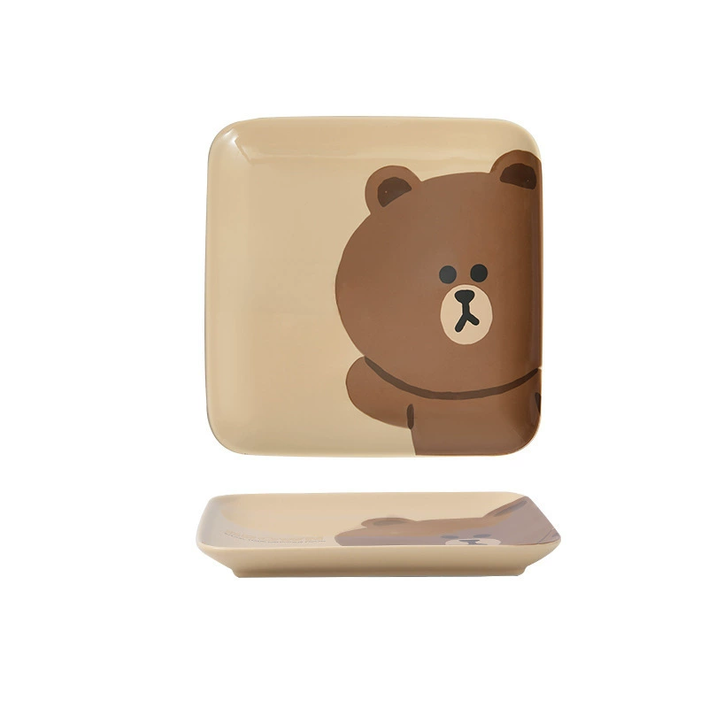 Квадратная керамическая тарелка (LINE Friends) милый персонаж для завтрака, cartoon-дизайн, одно изделие