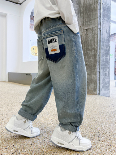 Children's Clothing Boy Autumn Pants 2025 Spring and Autumn Style Trendy Boy Fashion Denim Medium and Large Children Autumn Pants