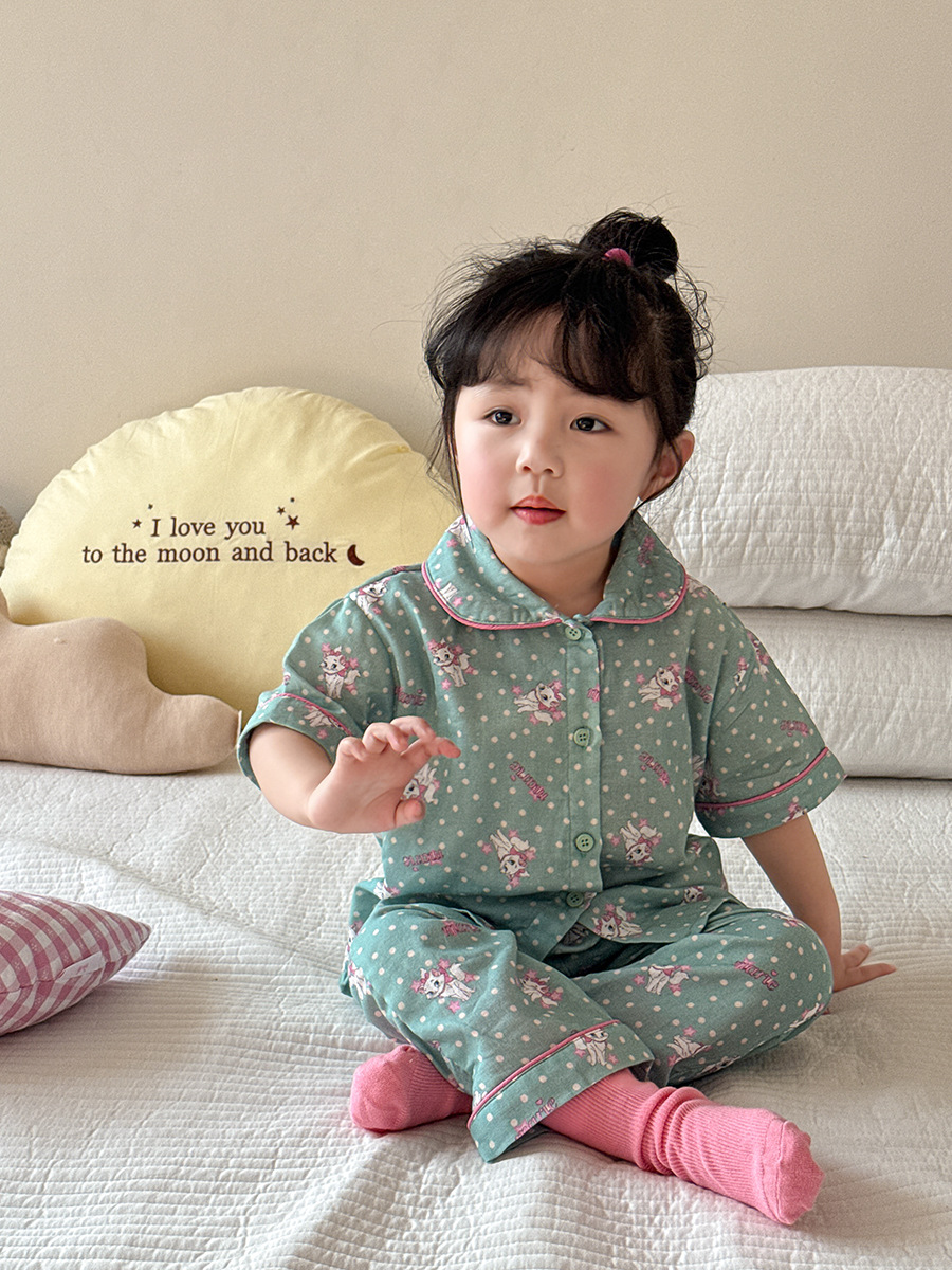 Sugar Pear ropa infantil niñas ropa doméstica set 2025 ropa de primavera nueva clase de niños A gaza transpirable pijamas de bebé