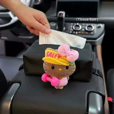 Car tissue box/set — Back Bowknot Car Decoration - standard-yellow-hat-pink-dumbbell-set-pink-bean-eyes-kt