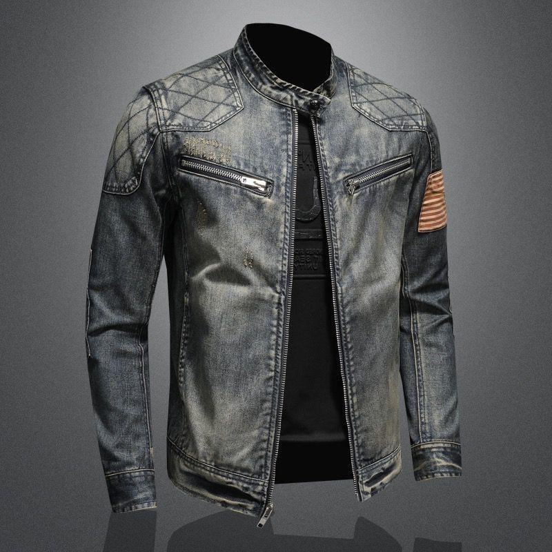 Veste en jean rétro printemps-automne pour homme, marque tendance, style urbain européen et américain, veste de moto, vêtement de travail._voghion.com
