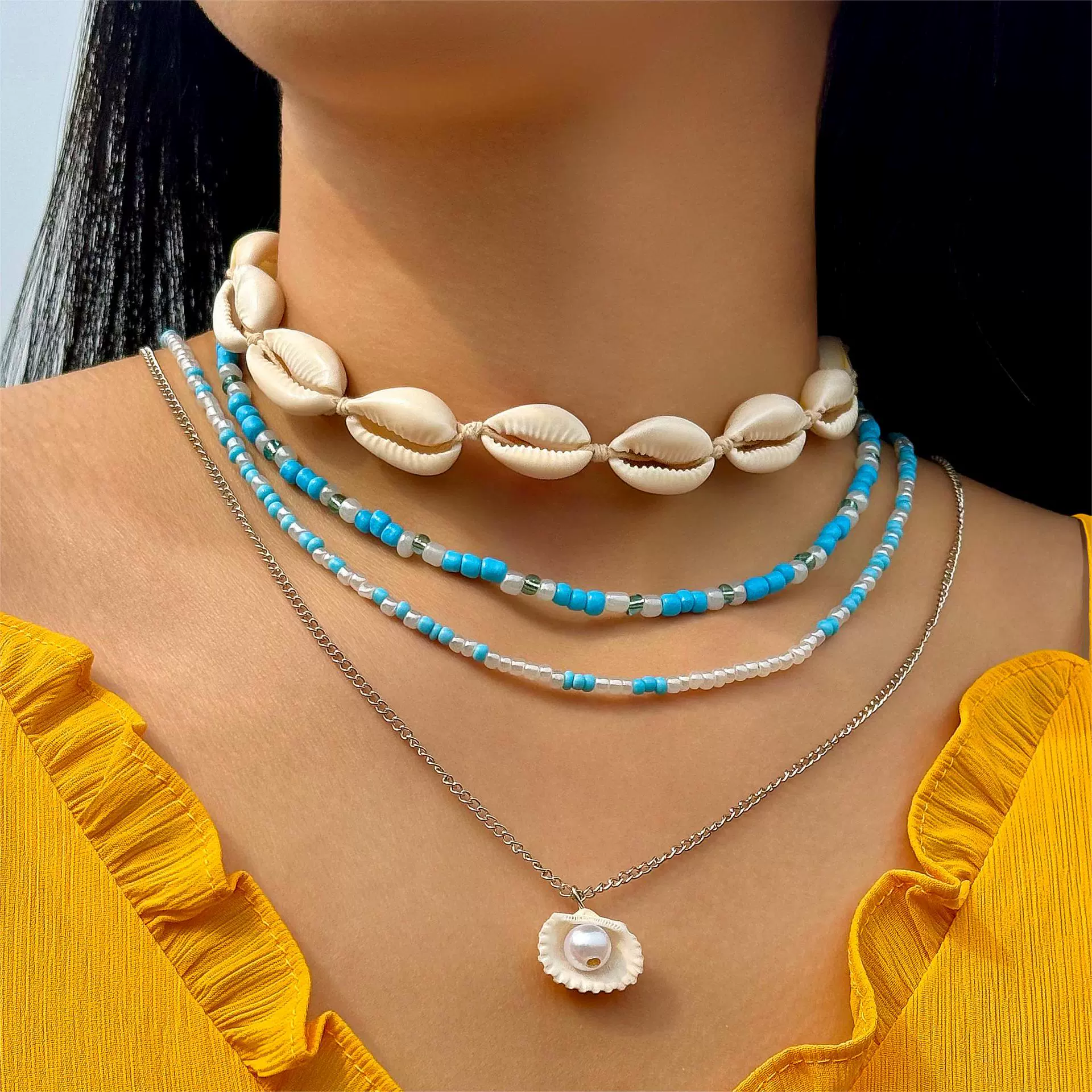 (Cross-border trading), beach accessory, necklace from pearl, chain, marine set