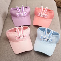 新款夏季兒童可愛兔子空頂帽防曬防紫外線太陽帽針織透氣防曬帽