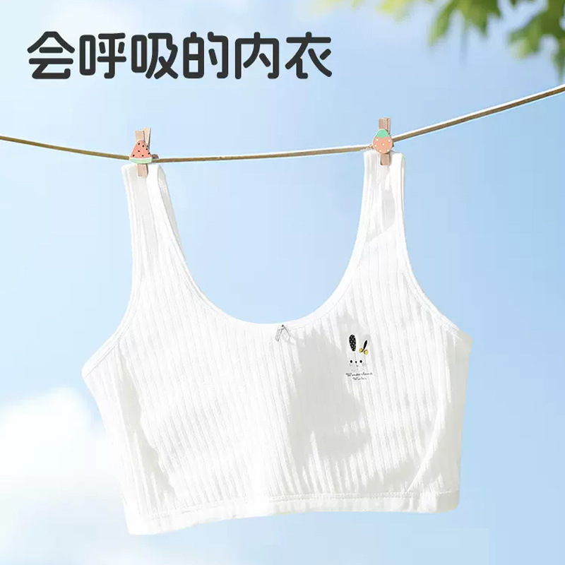 Pure Cotton Kidsren's Intimates, Girls' Vests, 10-Year-Old Girls, Big Girls, Girls' Bras, Anti-Bump Breathable Bras with Breast Pads