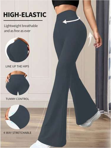 New European and American Solid Color Casual High-Waisted Yoga Pants — Stretchy Sports Flared Trousers