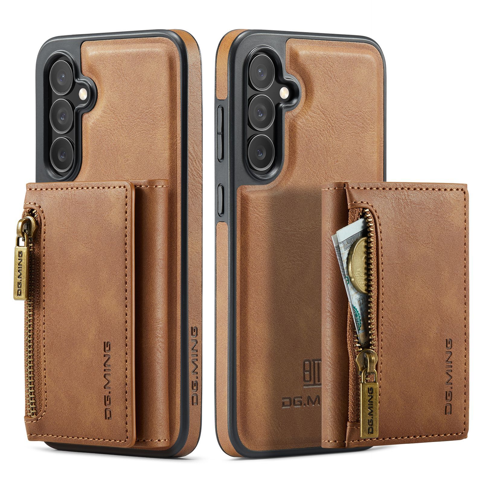 M5 für Samsung S24 magnetische kabellose Ladetelefonhülle S24 Plus Zwei-in-Eins-Anti-Diebstahl-Bürsten-Brieftaschen-Schutzhülle_voghion.com