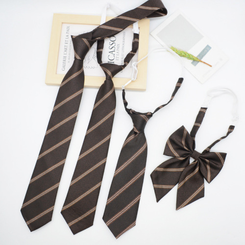 JK Necktie for Women - Korean Version, Japanese School Style, Coffee Striped, Hand-Tied, School Uniform, No-Knot, Short, Student Trendy