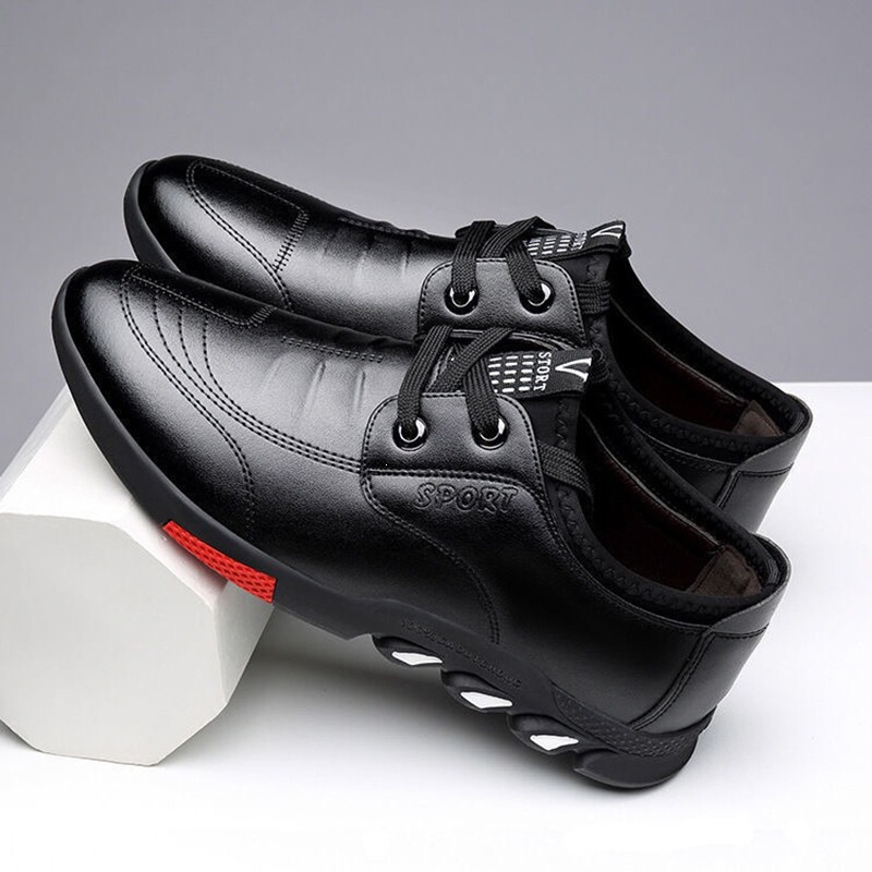 2026 Autumn New Men's Business Casual Leather Shoes Breathable Soft Sole Slip-On Invisible Height-Increasing Driving Shoes