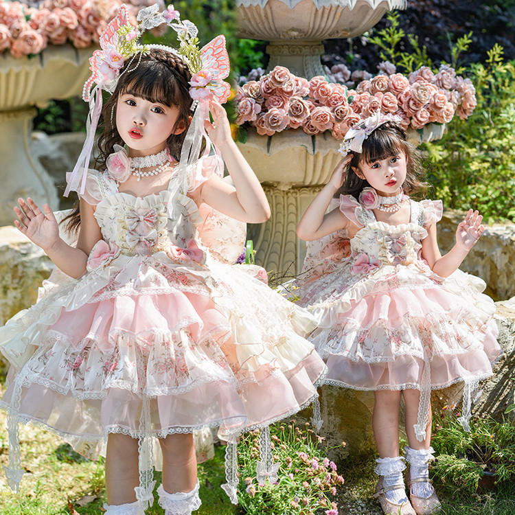 Girls Flower Fairy Princess Dress 2025 New Monet Garden Children's Lolita Dress Summer Suspender Skirt