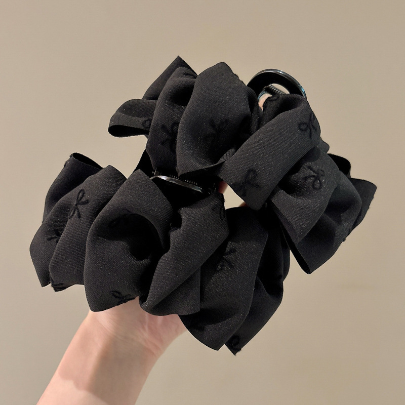 Temperamento simple, todo fósforo, lazo romántico negro, cabello en la parte posterior de la cabeza, exquisito, suave y elegante, clip de tiburón de versión pequeña